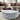 Round Linen Deep Buttoned Ottoman with Studded Edge