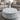 Round Linen Deep Buttoned Ottoman with Studded Edge